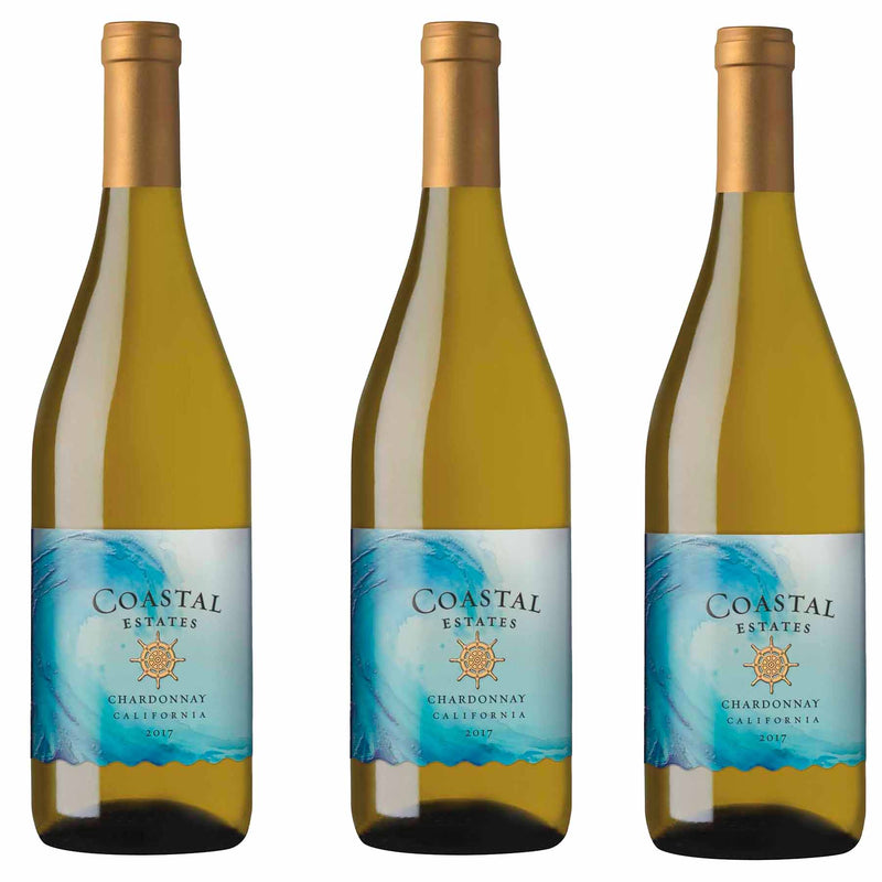 Kit 3x Vinhos Brancos EUA BV Coastal Estates Chardonnay 2017