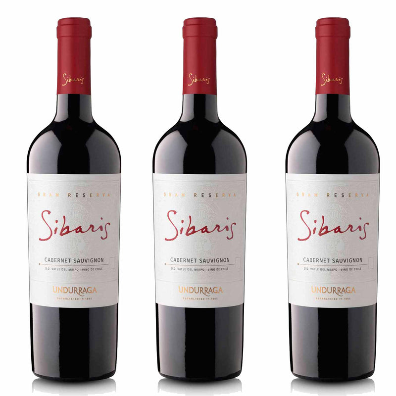 Kit 3x Vinhos Tintos Chileno Undurraga Sibaris Gran Reserva Cabernet Sauvignon 2018