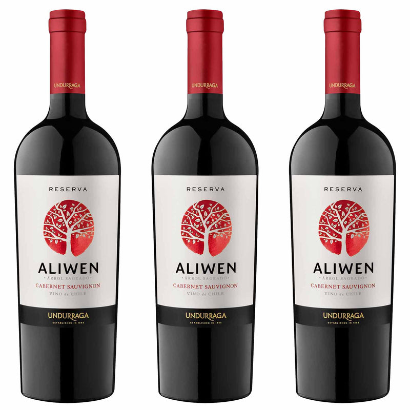 Kit 3x Vinhos Tintos Chileno Undurraga Aliwen Reserva Cabernet Sauvignon 2019