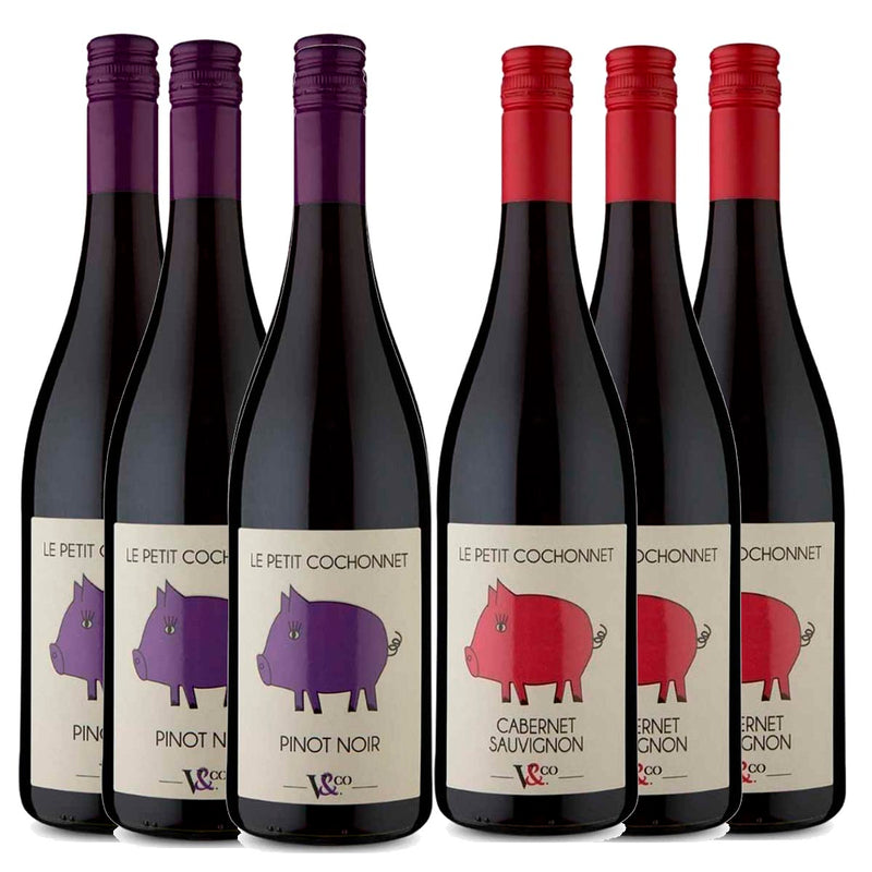 Kit 6x Vinhos Tintos Francês Petit Cochonnet Cabernet + Pinot