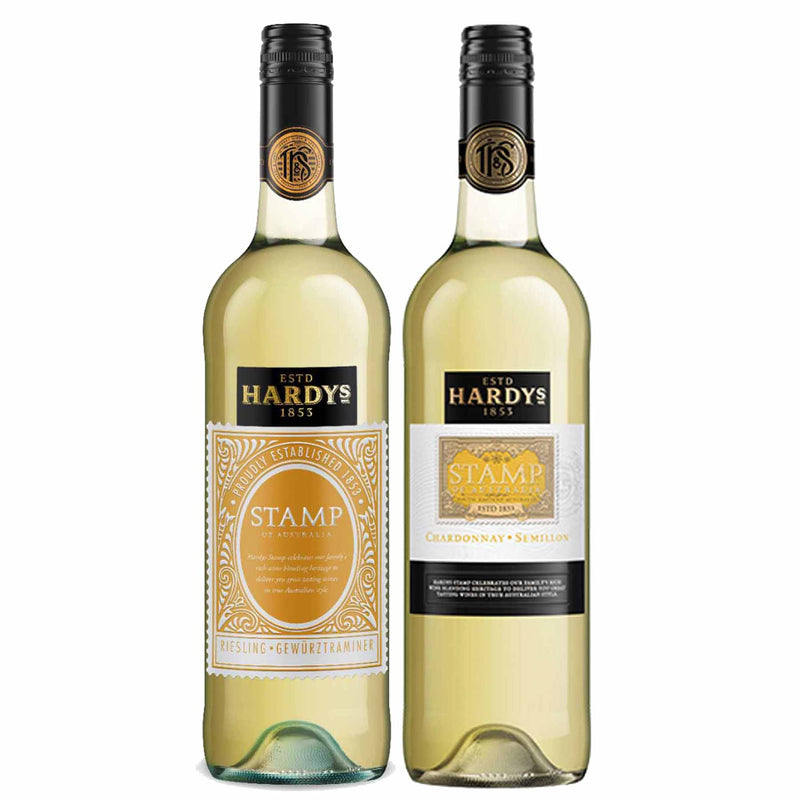 Kit 2x Vinhos Brancos Australiano Hardy's Stamp Chardonnay-Semillion/Rieseling-Gewurztraminer 2017