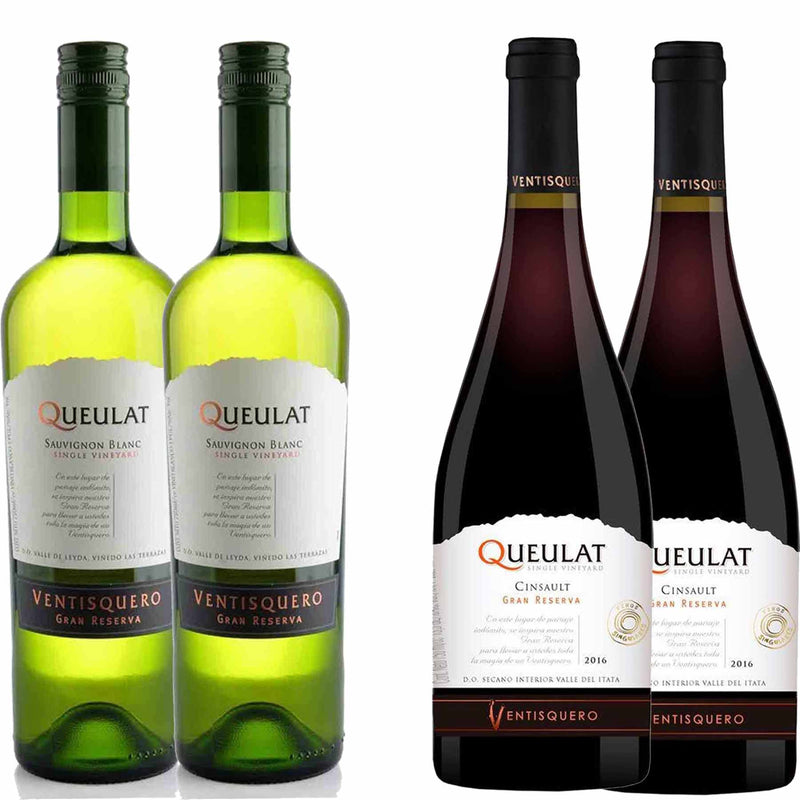 Kit 4 Vinhos Chilenos Tinto/Branco Gran Reserva Queulat