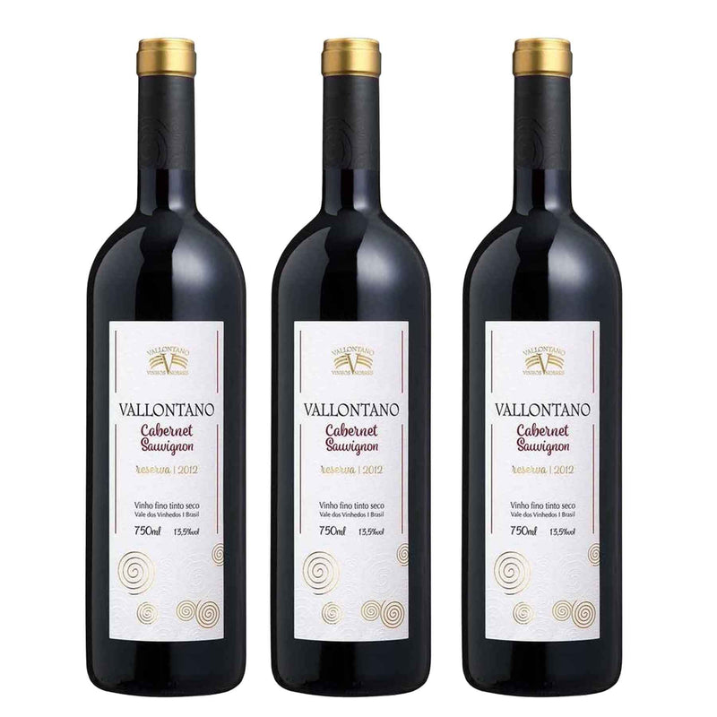 Kit 3x Vinhos Tintos Nacional Vallontano Reserva Cabernet Sauvignon 2014