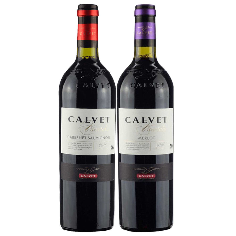 Kit 2x Vinhos Franceses Calvet Varietals Merlot/Cabernet Sauvignon