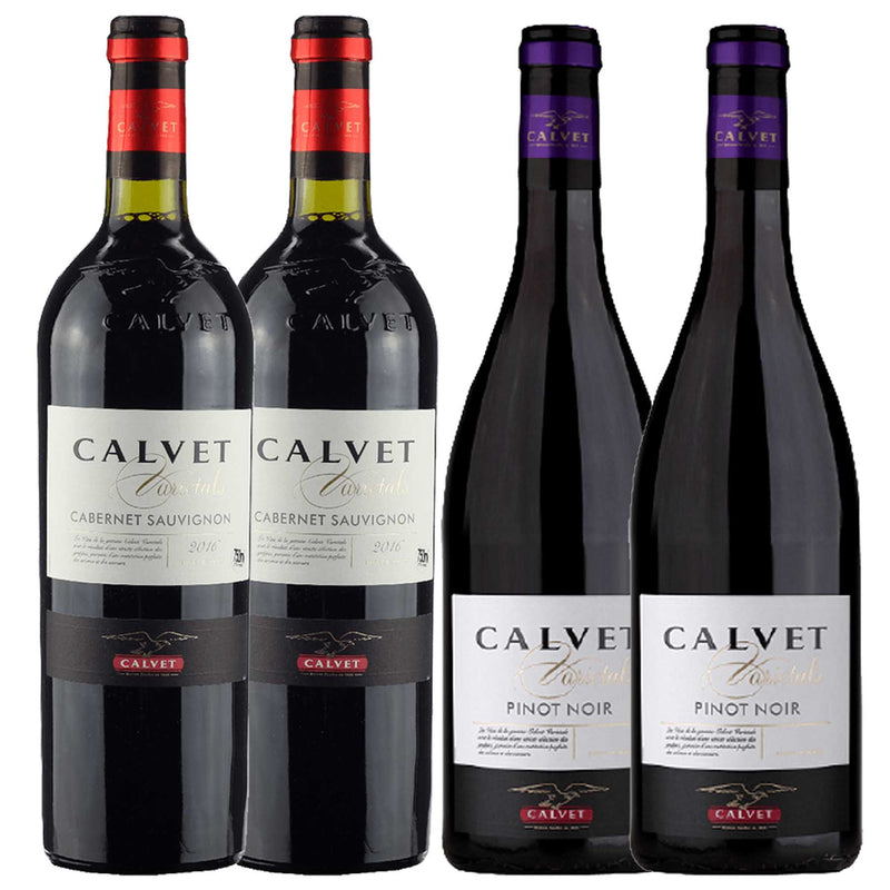 Kit 4x Vinhos Francês Calvet Varietals Pinot Noir/Cabernet Sauvignon