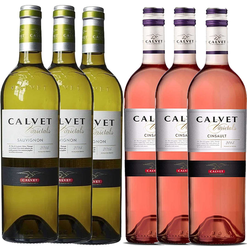 Kit 6x Vinhos Franceses Calvet Varietals Cinsault Rosé/Sauvignon Blanc