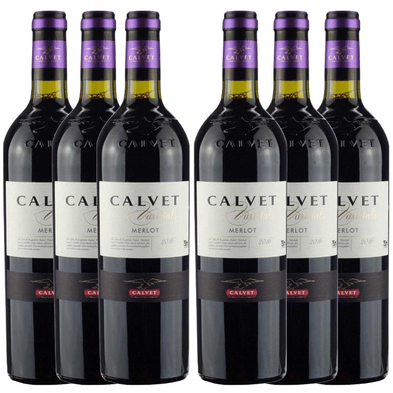 Kit 6x Vinhos Tintos Francês Calvet Varietals Merlot 2018 750ml