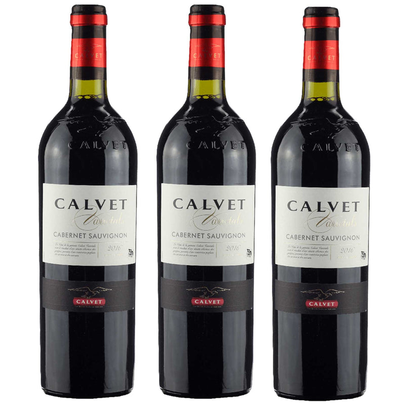 Kit 3x Vinhos Tintos Francês Calvet Varietals Cabernet Sauvignon 2019