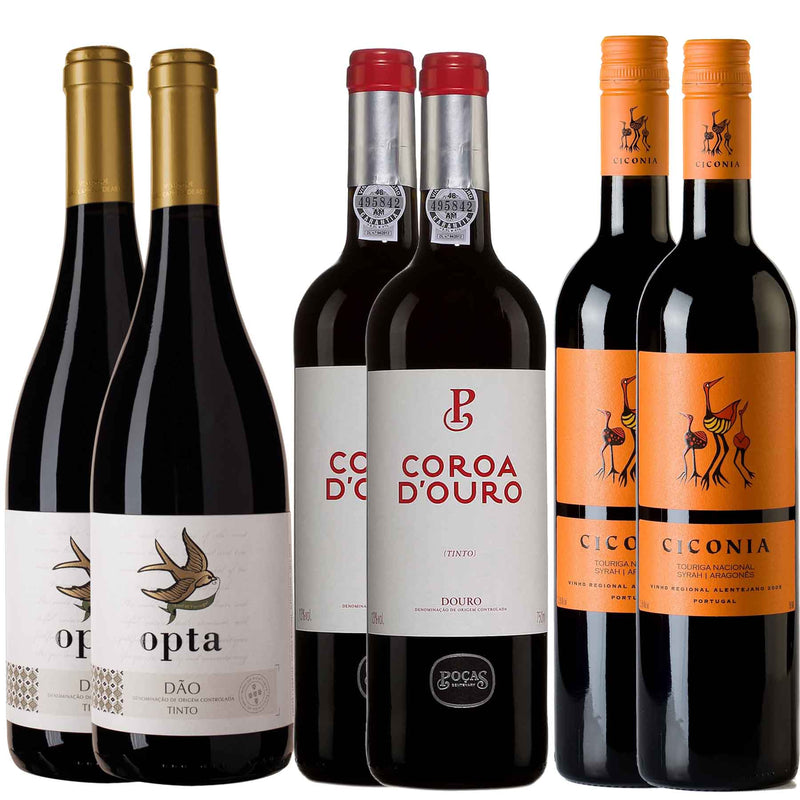 Kit 6x Vinhos Portugueses Ciconia Alentejo + Opta Dão + Coroa D'ouro