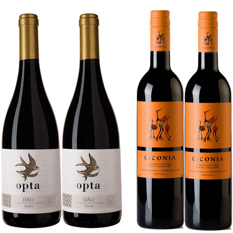 Kit 4 Vinhos Portugueses Ciconia Alentejo + Opta Dão