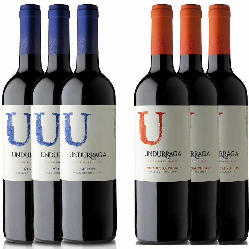 Kit 6x Vinhos Tintos Chileno Undurraga U Merlot/Cabernet Sauvignon 2019