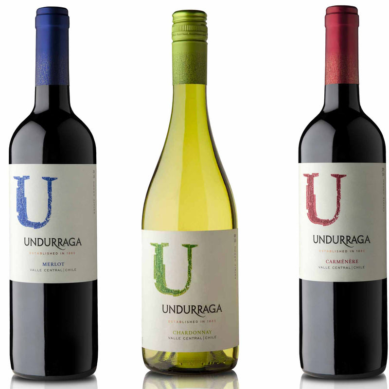 Kit 3x Vinhos Tintos Chileno Undurraga U Merlot/Carmenere/Chardonnay 2019