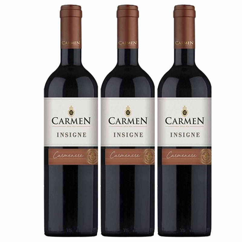 Kit 3x Vinhos Tintos Chileno Carmen Insigne Carmenere 2018