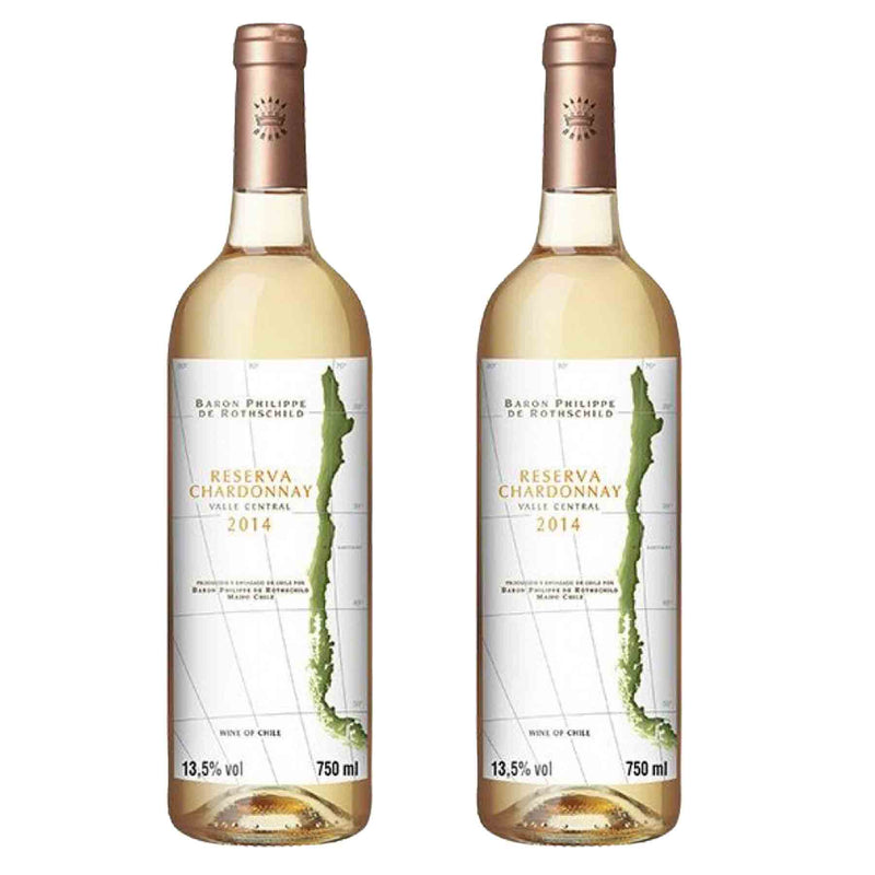 Kit 2x Vinhos Brancos Chileno Baron Philippe de Rothschild Reserv Chardonnay 2018 750ml