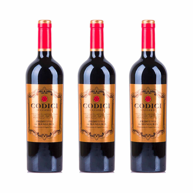 Kit 3x Vinhos Italiano Tintos Primitivo di Manduria Codici 2018