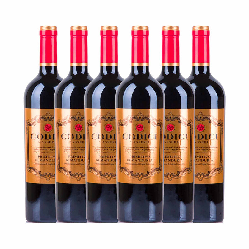 Kit 6x Vinhos Italiano Tintos Primitivo di Manduria Codici 2018