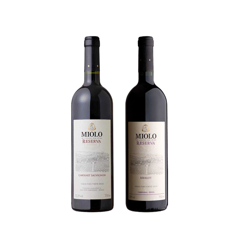 Kit 2x Vinhos Brasileiro Tintos Miolo Reserva Cabernet Sauvignon e Merlot 750ml