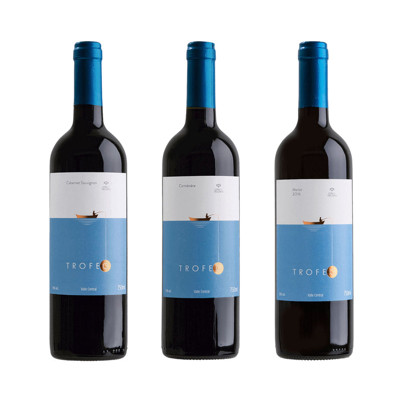 Kit 3x Vinhos Tintos Chileno Trofeo Merlot/Carmenere/Cabernet