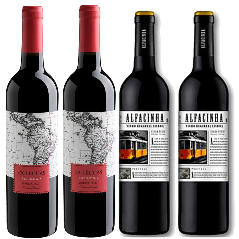 Kit 4x Vinhos Tintos Português Alfacinha Lisboa/ 370 léguas Douro 2019