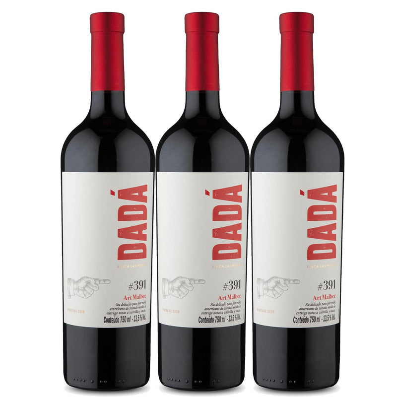 Kit 3x Vinhos Tintos Argentino Finca Las Moras Dada N° 3x91 Art Malbec 2020