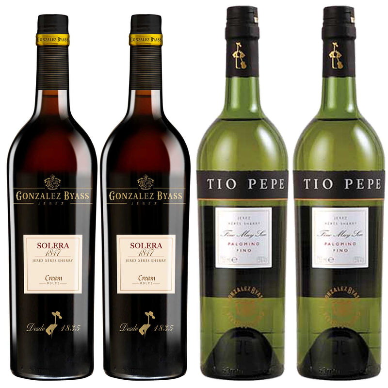 Kit 4x Vinhos Brancos Espanhol Jeréz González Byass Tio Pepe Fino/Solera 1847