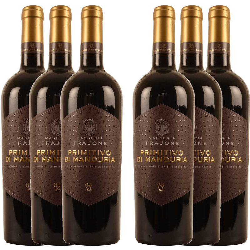 Kit 6x Vinhos Tintos Italiano Primitivo Di Manduria Trajone DOP 2019