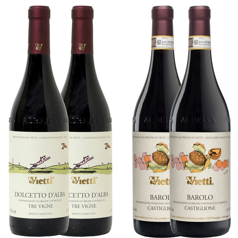 Kit 4x Vinhos Italiano Tintos Vietti Dolcetto D'Alba Ter Vigne/Barolo