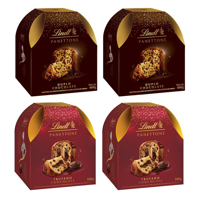 Kit 4x Panettone Trufado/Duplo Chocolate 500g/400g Lindt