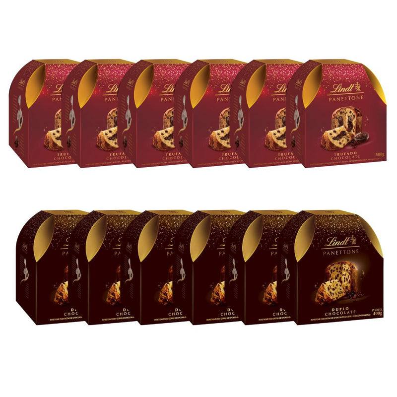 Kit 12x Panettone Trufado/Duplo Chocolate 500g/400g Lindt