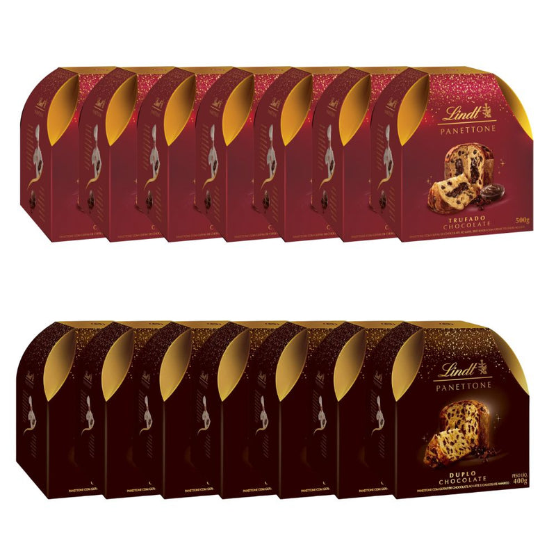 Kit 14x Panettone Trufado/Duplo Chocolate 500g/400g Lindt